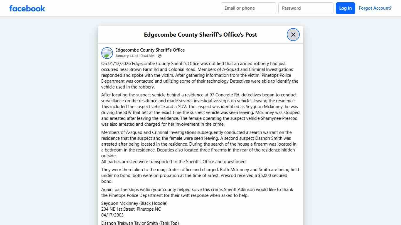 On 01/13/2026... - Edgecombe County Sheriff's Office Facebook